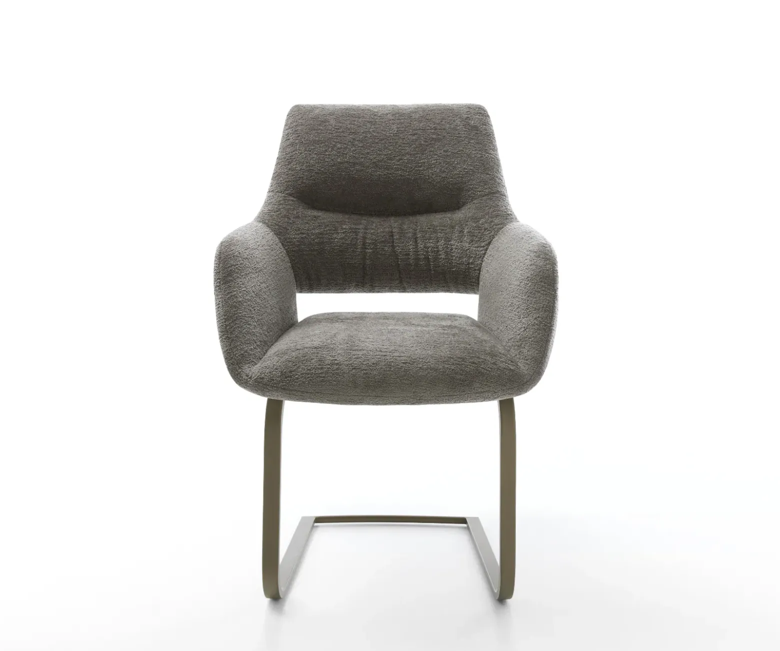 FreischwingerYago-Flex mit Armlehnen Bouclé Soft Schlamm Freischwinger flach Effektfinish Titan Taschenfederkern Sofort versandfertig
