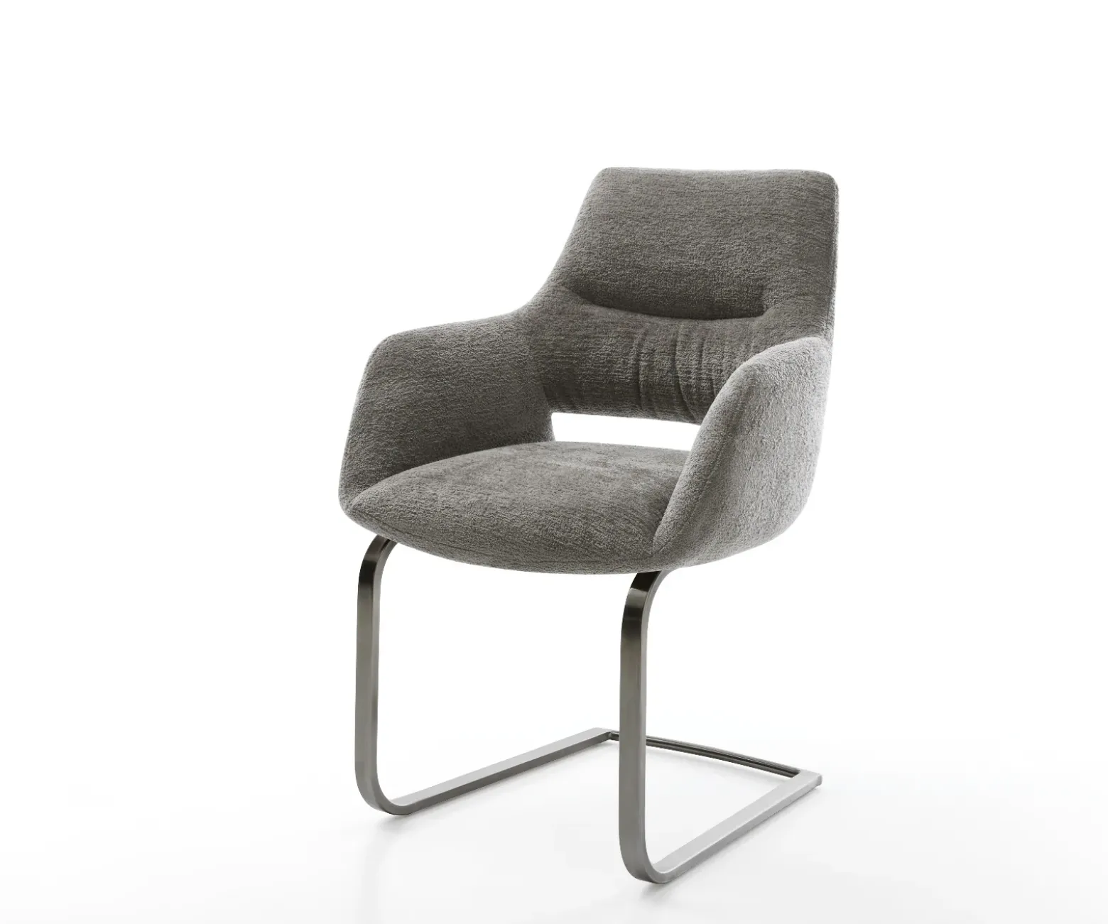 FreischwingerYago-Flex mit Armlehnen Bouclé Soft Schlamm Freischwinger flach Graphit Taschenfederkern Sofort versandfertig