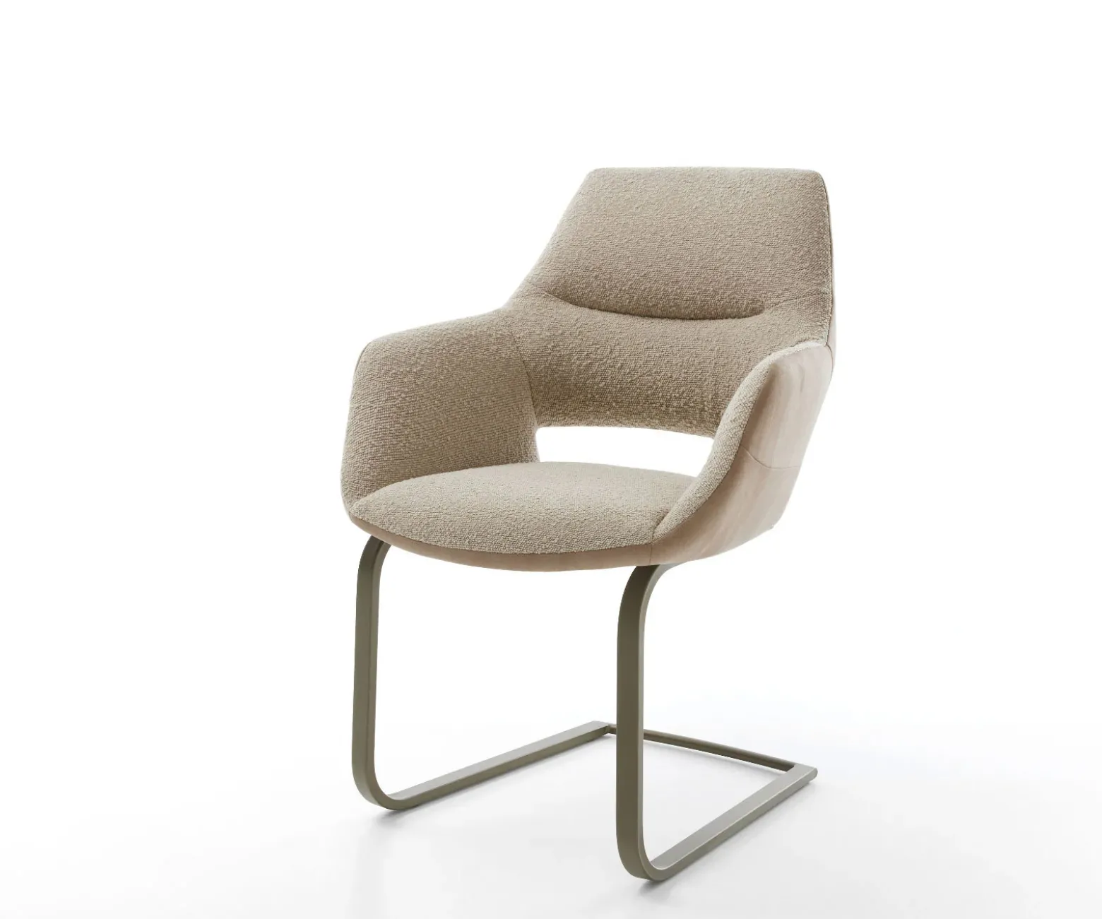 FreischwingerYago-Flex mit Armlehnen Materialmix Schlamm Freischwinger flach Effektfinish Titan Taschenfederkern Sofort versandfertig