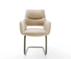 FreischwingerYago-Flex mit Armlehnen Mikrofaser Beige Vintage Freischwinger flach Effektfinish Titan Taschenfederkern Sofort versandfertig