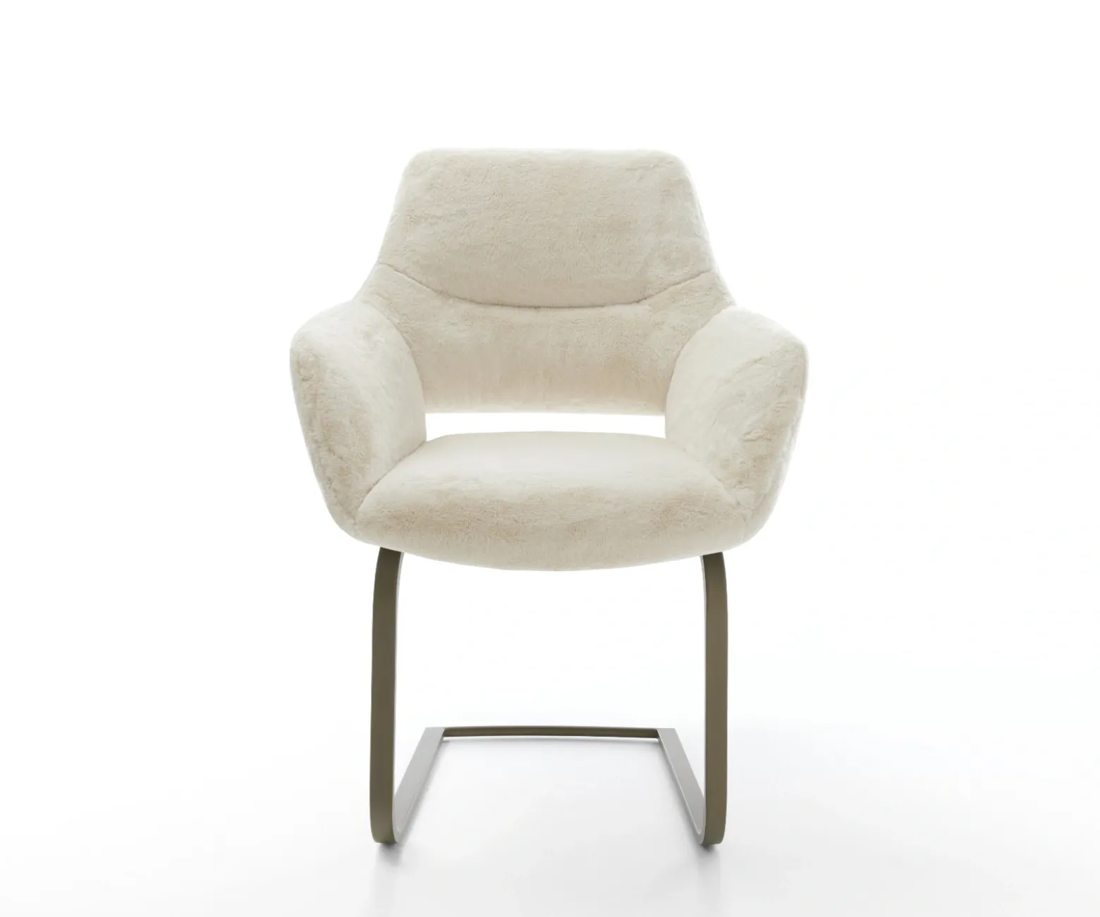 FreischwingerYago-Flex mit Armlehnen Plüsch Creme-Weiß Freischwinger flach Effektfinish Titan Taschenfederkern Sofort versandfertig