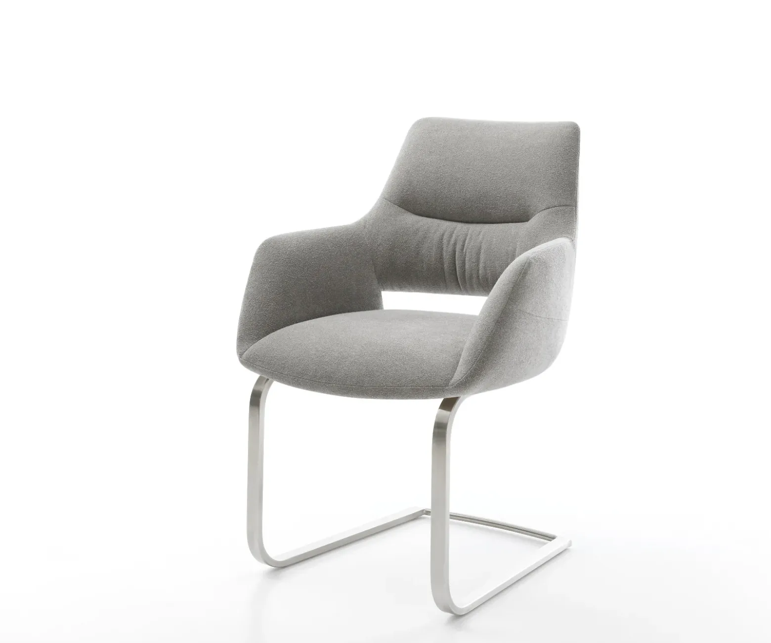 FreischwingerYago-Flex mit Armlehnen Strukturstoff Soft Grau Freischwinger flach Edelstahl Taschenfederkern Sofort versandfertig