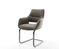 FreischwingerYago-Flex mit Armlehnen Strukturstoff Soft Taupe Freischwinger flach Graphit Taschenfederkern Sofort versandfertig
