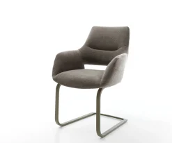 FreischwingerYago-Flex mit Armlehnen Strukturstoff Soft Taupe Freischwinger flach Effektfinish Titan Taschenfederkern Sofort versandfertig