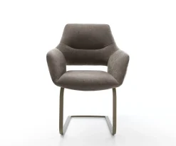 FreischwingerYago-Flex mit Armlehnen Strukturstoff Soft Taupe Freischwinger flach Effektfinish Titan Taschenfederkern Sofort versandfertig