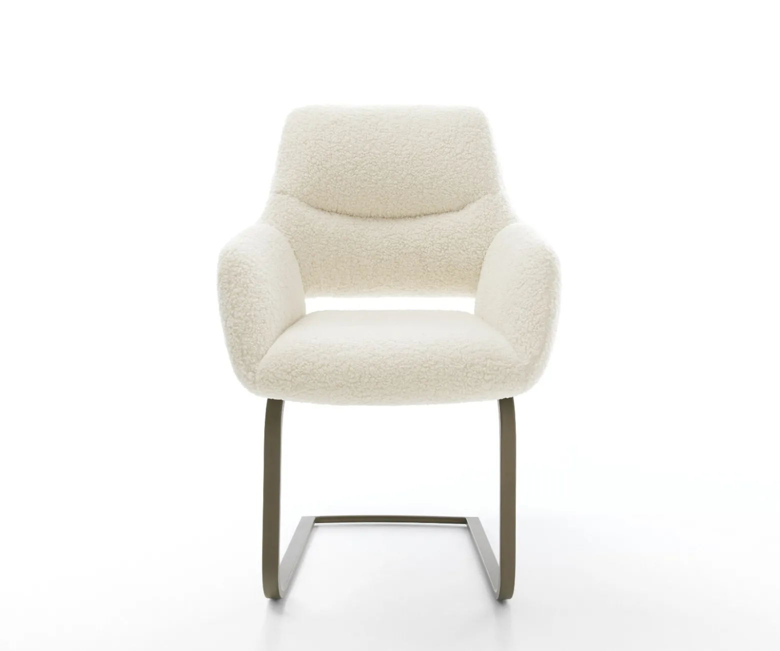 FreischwingerYago-Flex mit Armlehnen Teddystoff Beige Freischwinger flach Effektfinish Titan Taschenfederkern Sofort versandfertig