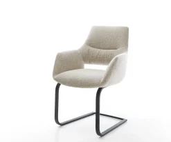 FreischwingerYago-Flex mit Armlehnen Webstoff Soft Beige Freischwinger flach Schwarz Taschenfederkern Sofort versandfertig