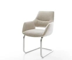 FreischwingerYago-Flex mit Armlehnen Webstoff Soft Beige Freischwinger flach Edelstahl Taschenfederkern Sofort versandfertig
