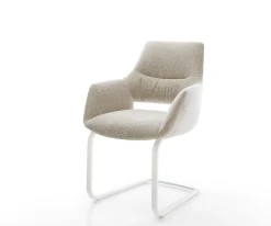 FreischwingerYago-Flex mit Armlehnen Webstoff Soft Beige Freischwinger flach Weiß Taschenfederkern Sofort versandfertig