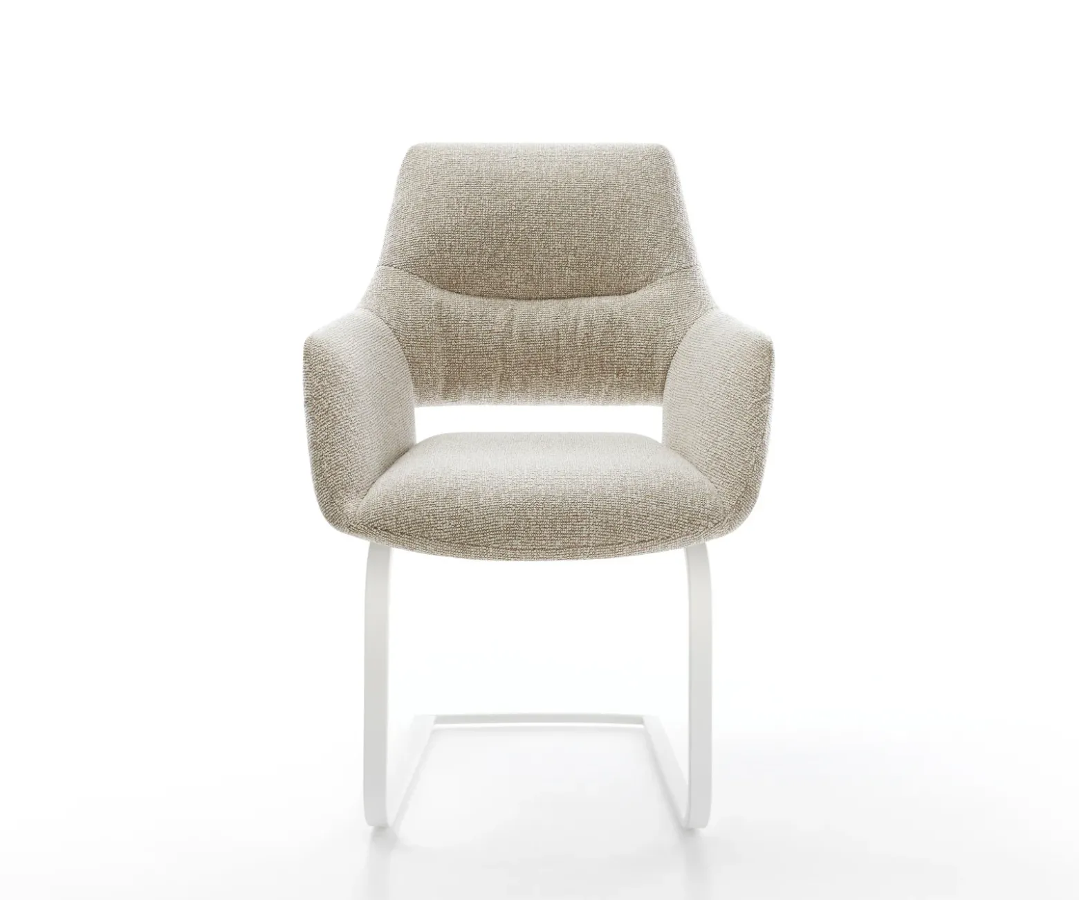 FreischwingerYago-Flex mit Armlehnen Webstoff Soft Beige Freischwinger flach Weiß Taschenfederkern Sofort versandfertig