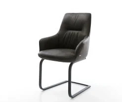 FreischwingerZelia-Flex mit Armlehnen Mikrofaser Anthrazit Vintage Freischwinger flach Schwarz Taschenfederkern Sofort versandfertig