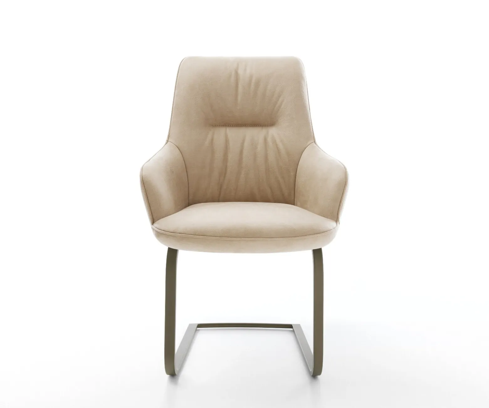 FreischwingerZelia-Flex mit Armlehnen Mikrofaser Beige Vintage Freischwinger flach Effektfinish Titan Taschenfederkern Sofort versandfertig