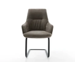 FreischwingerZelia-Flex mit Armlehnen Strukturstoff Soft Taupe Freischwinger flach Schwarz Taschenfederkern Sofort versandfertig