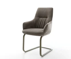 FreischwingerZelia-Flex mit Armlehnen Strukturstoff Soft Taupe Freischwinger flach Effektfinish Titan Taschenfederkern Sofort versandfertig
