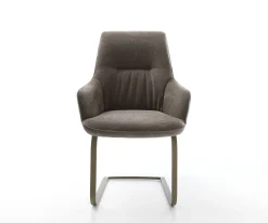 FreischwingerZelia-Flex mit Armlehnen Strukturstoff Soft Taupe Freischwinger flach Effektfinish Titan Taschenfederkern Sofort versandfertig