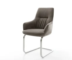 FreischwingerZelia-Flex mit Armlehnen Strukturstoff Soft Taupe Freischwinger flach Edelstahl Taschenfederkern Sofort versandfertig