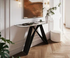 KonsolentischEdge Boot 140x40 cm Keramik Patagonia Poliert Velio Metall Schwarz Sofort versandfertig