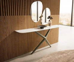 KonsolentischEdge Boot 180x40 cm Keramik Onyx Champagne Estelo Metall Effektfinish Titan Versandfertig ca. 25.09.26