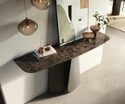 KonsolentischEdge Boot 140x40 cm Keramik Emperador Extra Lucidato Dunkelbraun Livos Metall Effektfinish Titan Sofort versandfertig