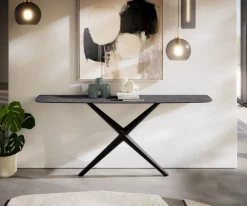 KonsolentischEdge Boot 180x40 cm Keramik Laminam® Nero Greco Anthrazit Estelo Metall Schwarz Sofort versandfertig