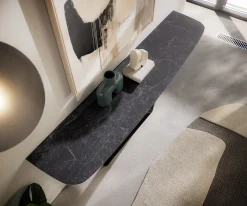 KonsolentischEdge Boot 180x40 cm Keramik Laminam® Nero Greco Anthrazit Estelo Metall Schwarz Sofort versandfertig