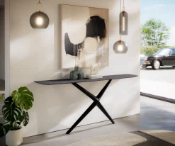 KonsolentischEdge Boot 180x40 cm Keramik Laminam® Nero Greco Anthrazit Estelo Metall Schwarz Sofort versandfertig