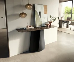 KonsolentischEdge Boot 140x40 cm Keramik Emperador Extra Lucidato Dunkelbraun Livos Metall Schwarz Sofort versandfertig