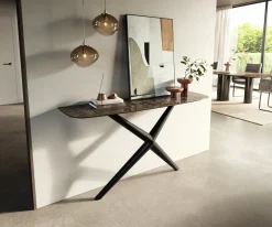 KonsolentischEdge Boot 140x40 cm Keramik Emperador Extra Lucidato Dunkelbraun Estelo Metall Schwarz Sofort versandfertig