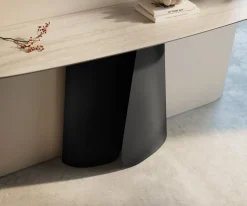KonsolentischEdge Boot 140x40 cm Keramik Laminam® Travertino Bianco Creme-Weiß Livos Metall Schwarz Sofort versandfertig