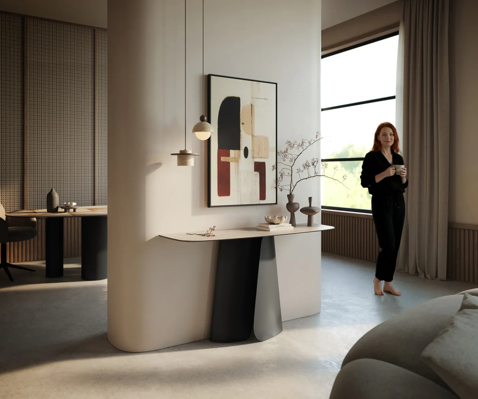 KonsolentischEdge Boot 140x40 cm Keramik Laminam® Travertino Bianco Creme-Weiß Livos Metall Schwarz Sofort versandfertig