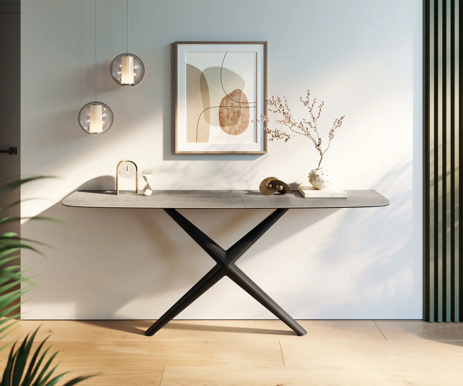 KonsolentischEdge Boot 180x40 cm Keramik Beton Grau Estelo Metall Schwarz Sofort versandfertig