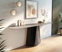 KonsolentischEdge Boot 180x40 cm Keramik Beton Grau Livos Metall Schwarz Sofort versandfertig
