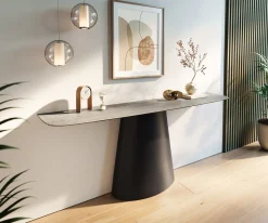 KonsolentischEdge Boot 180x40 cm Keramik Beton Grau Conos Metall Schwarz Sofort versandfertig