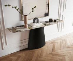 KonsolentischEdge Boot 180x40 cm Keramik Patagonia Poliert Conos Metall Schwarz Sofort versandfertig