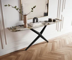 KonsolentischEdge Boot 180x40 cm Keramik Patagonia Poliert Estelo Metall Schwarz Sofort versandfertig