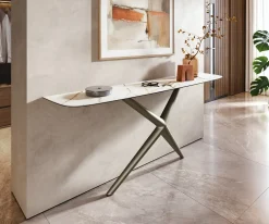 KonsolentischEdge Boot 180x40 cm Keramik Calacatta Luxe Weiß-Gold-Grau Estelo Metall Effektfinish Titan Sofort versandfertig