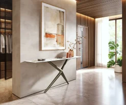 KonsolentischEdge Boot 180x40 cm Keramik Calacatta Luxe Weiß-Gold-Grau Estelo Metall Effektfinish Titan Sofort versandfertig