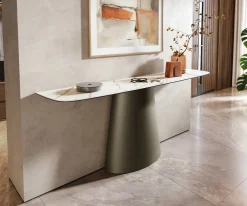 KonsolentischEdge Boot 180x40 cm Keramik Calacatta Luxe Weiß-Gold-Grau Conos Metall Effektfinish Titan Sofort versandfertig