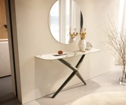 KonsolentischEdge Boot 140x40 cm Keramik Calacatta Luxe Weiß-Gold-Grau Estelo Metall Effektfinish Titan Sofort versandfertig