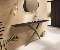 KonsolentischEdge Boot 180x40 cm Keramik Laminam® Noir Desir Braun Estelo Metall Effektfinish Titan Sofort versandfertig