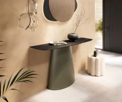 KonsolentischEdge Boot 140x40 cm Keramik Laminam® Noir Desir Braun Conos Metall Effektfinish Titan Sofort versandfertig