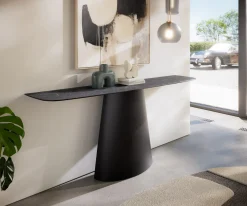 KonsolentischEdge Boot 180x40 cm Keramik Laminam® Nero Greco Anthrazit Conos Metall Schwarz Sofort versandfertig