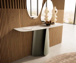 KonsolentischEdge Boot 140x40 cm Keramik Onyx Champagne Livos Metall Effektfinish Titan Versandfertig ca. 25.09.26