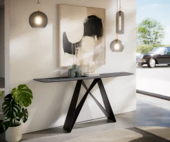 KonsolentischEdge Boot 180x40 cm Keramik Laminam® Nero Greco Anthrazit Velio Metall Schwarz Sofort versandfertig