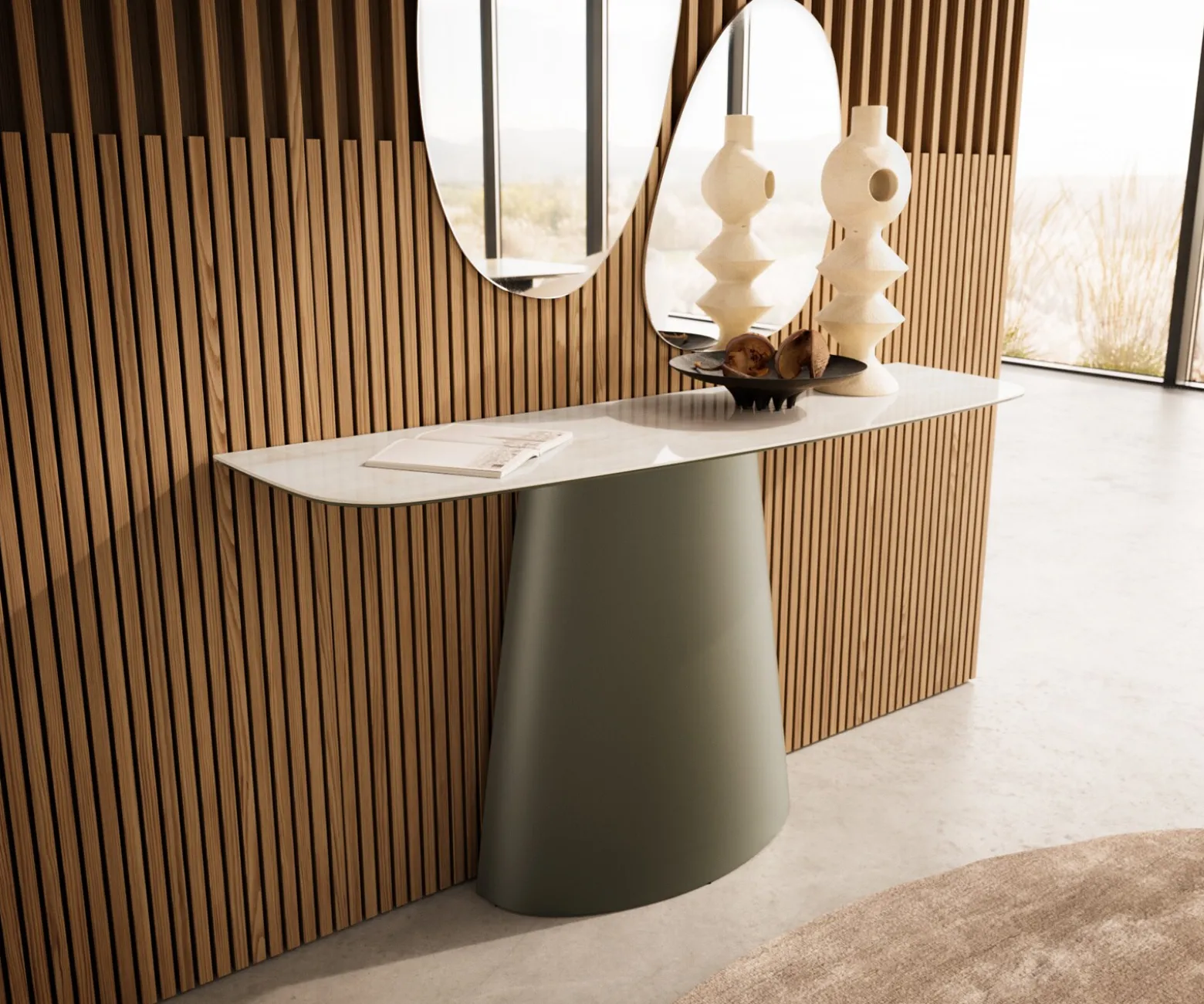 KonsolentischEdge Boot 140x40 cm Keramik Onyx Champagne Conos Metall Effektfinish Titan Versandfertig ca. 25.09.26