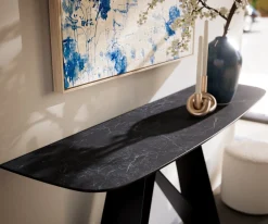 KonsolentischEdge Boot 140x40 cm Keramik Laminam® Nero Greco Anthrazit Velio Metall Schwarz Sofort versandfertig