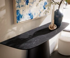 KonsolentischEdge Boot 140x40 cm Keramik Laminam® Nero Greco Anthrazit Conos Metall Schwarz Sofort versandfertig