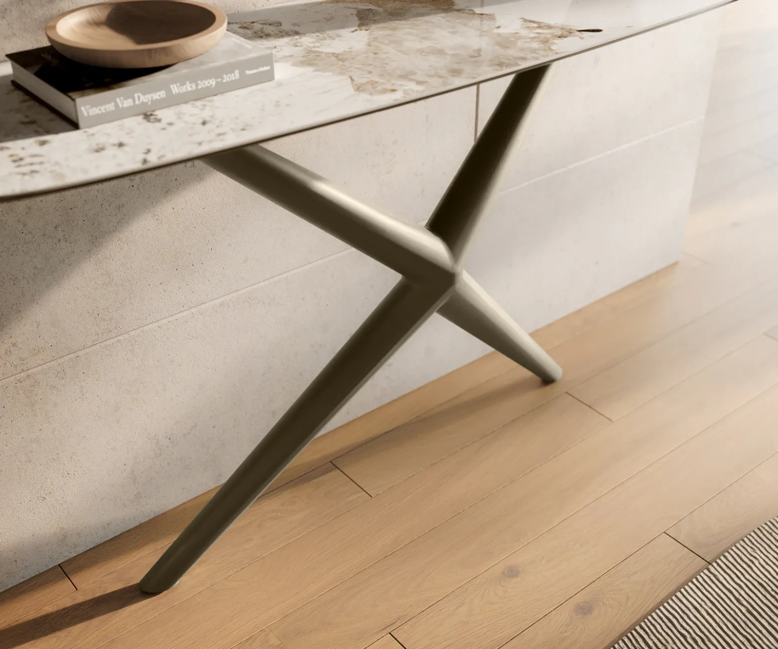 KonsolentischEdge Boot 140x40 cm Keramik Minas Melange Weiß-Beige Estelo Metall Effektfinish Titan Sofort versandfertig