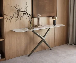 KonsolentischEdge Boot 180x40 cm Keramik Minas Melange Weiß-Beige Estelo Metall Effektfinish Titan Sofort versandfertig