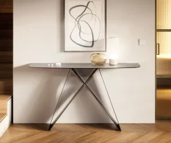 KonsolentischEdge Boot 140x40 cm Keramik Beton Grau Velio Metall Schwarz Sofort versandfertig